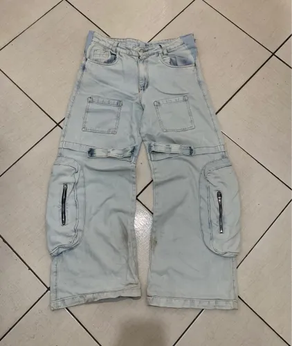 Calça cargo extra larga 8 bolsos