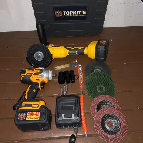 Kit 2 em 1 Esmerilhadeira multifuncional e chave de impacto a bateria + acessórios