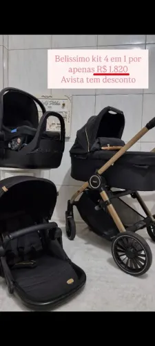 Carrinho berçinho Moisés Bebê conforto e base kit luxo