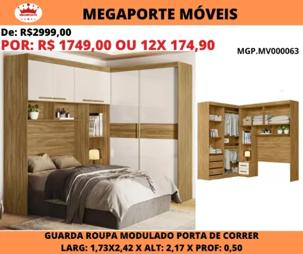 Guarda Roupa Modulado Casal Portas de Correr