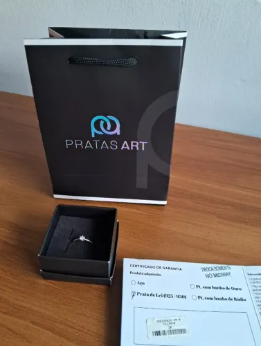 Anel Solitário Prata 925 Pratas Art (Aro 18) - Kit Completo c/ Certificado de Garantia