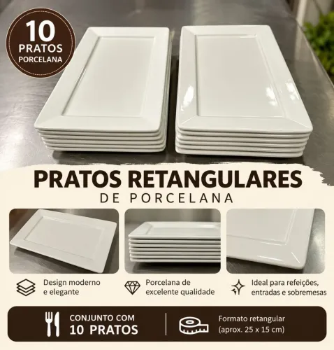 Pratos retangulares de porcelana 