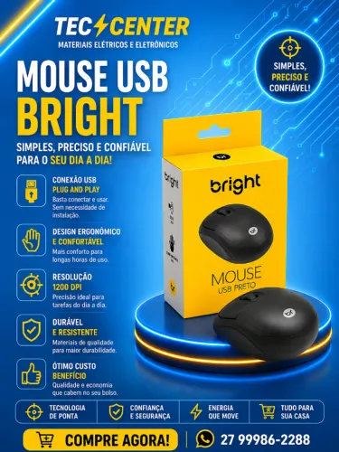 Mouse USB Bright Preto Plug and Play 