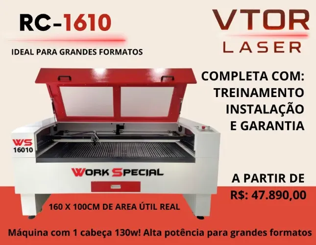 CNC laser CO2 160x100cm com 130w de potência e 1 ano de garantia!