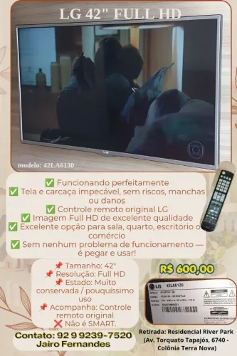 TV LG 42" FULL HD 3D - IMPECÁVEL + CONTROLE ORIGINAL