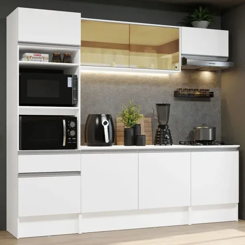 Cozinha Completa Madesa Diamante com Armário, Balcão e Tampo - Branco
