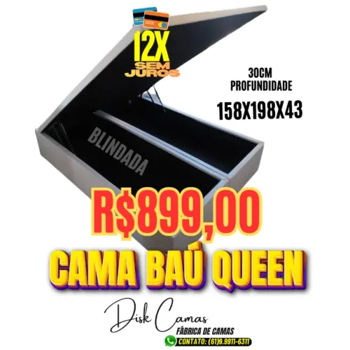Cama Baú Queen 158x198x43cm com 30cm de Profundidade - 12x Sem Juros