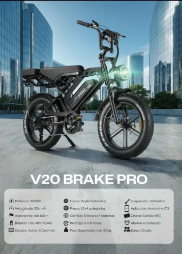 BICICLETA ELÉTRICA V20 PRO OU V40 PRO 1000W NFC Alarmes