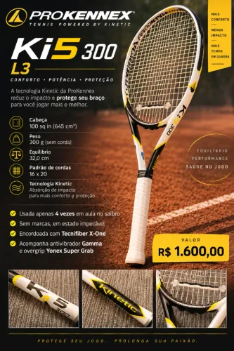 Raquete de Tenis Prokennex Ki5 300 L3 novíssima 3 HORAS DE USO