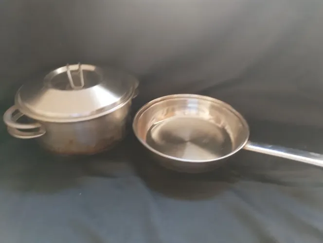 Caçarola inox stainless Stell  20 cm 18/10 Tramontina  e frigideira de inox Fratelli 22 cm