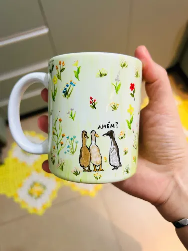 Caneca pintada à mão modelo Patos do mato