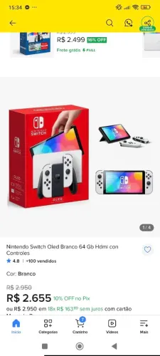 Nintendo Switch Oled desbloqueado com cartão de memória de 128gb