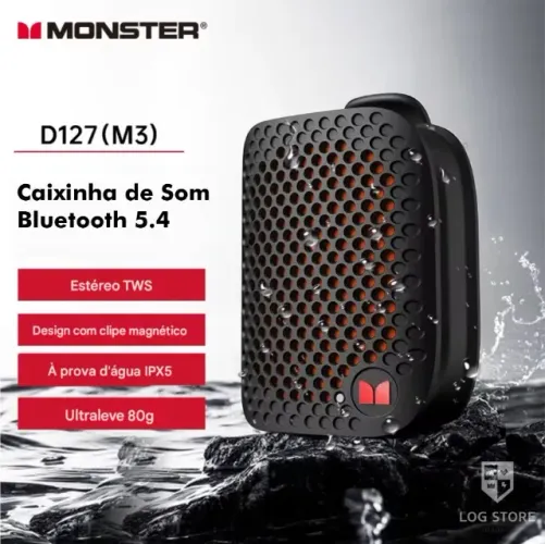 Caixa de Som Bluetooth Monster M3 Portátil com Clipe Magnético Bluetooth 5.4 IPX5