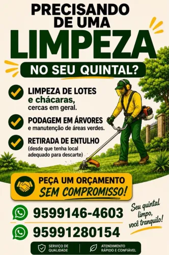 Fazemos limpeza de terreno chácara casas?