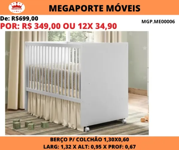 Berço Infantil para Colchão 0,60x1,30