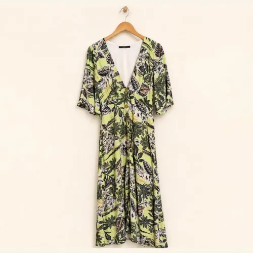 Vestido Animale Midi Estampado Verde 38