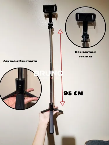 Bastão de Selfie Tripé 95 cm com controle Bluetooth 