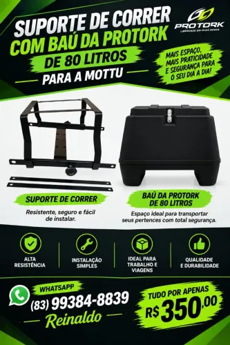 Suporte de baú de correr já com o baú para mottu