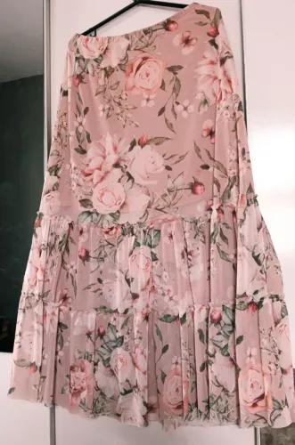 saia longa floral rosa g