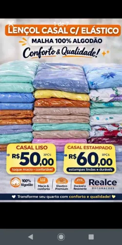 Lençol c/ elástico casal 3pçs Malha 100% algodão