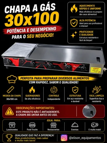 Chapa a gás 30x100 com abafador