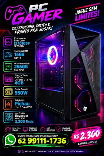 Cpu Gamer I3 10105F com 16GB Memória 256GB Ssd Placa de Vídeo NVIDIA GeForce GTX 730 4GB