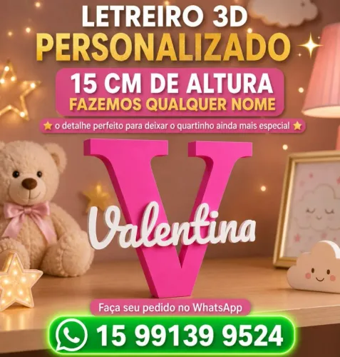 Letreiro em 3D personalizado com seu nome 15 cm