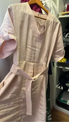 VESTIDO LINHO ALTA COSTURA 42 ROSE BAIXEI