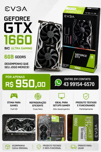 GTX 1660 EVGA SC Ultra Gaming 6GB GDDR5 - Completa na Caixa