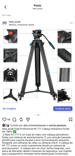 Tripé Profissional Nt-777 Cabeça Hidráulica Fluída De 1.80m 