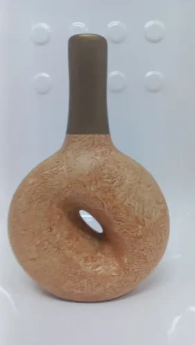 Garrafa Decorativa de Cerâmica Bege e Dourado, Enfeite, 27cm