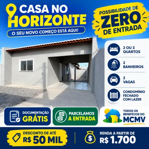 CASA NO HORIZONTE COM POSSIBILIDADE ZERO DE ENTRADA , 2 OU 3 QUARTOS 2 BANHEIROS 2 VAGAS L