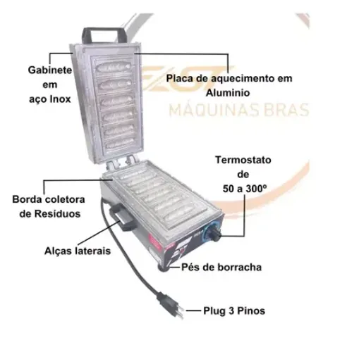Máquina Crepe Suíço 6 Cavidades Profissional 220v Stevan Metal