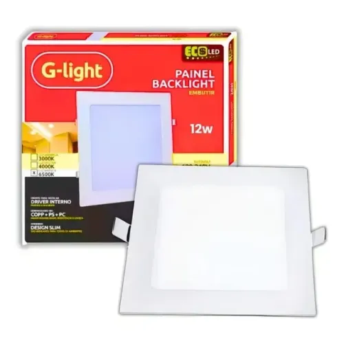 Painel 12W LED 6500K G-light sobrepor backlight