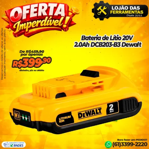 Bateria de Lítio 20V 2.0Ah DCB203-B3 Dewalt