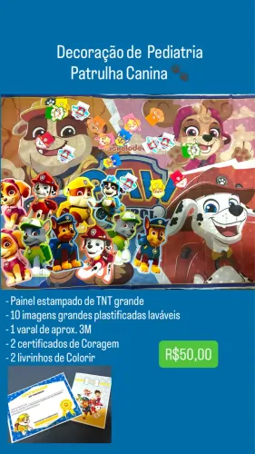 Kit Decoração de Pediatria Odontologia - Aniversário = Patrulha Canina