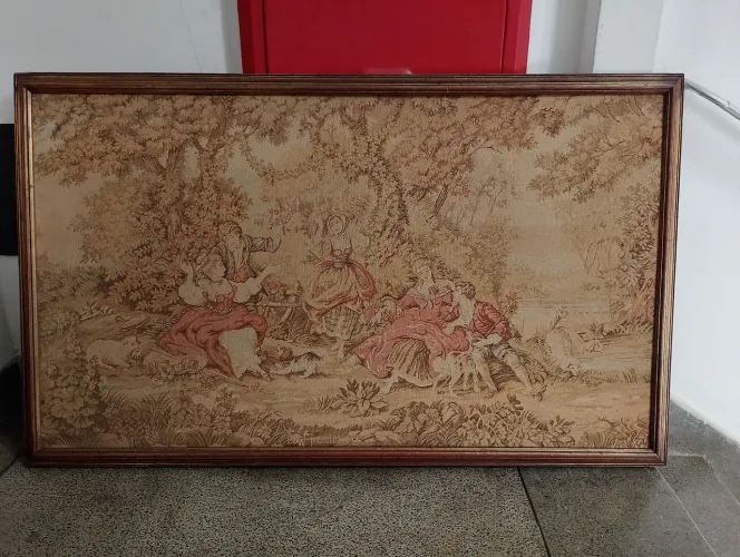 Quadro decorativo gobelin francês antigo vintage gigante 75 x 126 cm art déco raro show
