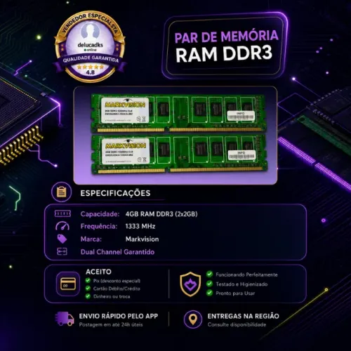 4GB Memória RAM DDR3 Markvision(2x2GB)