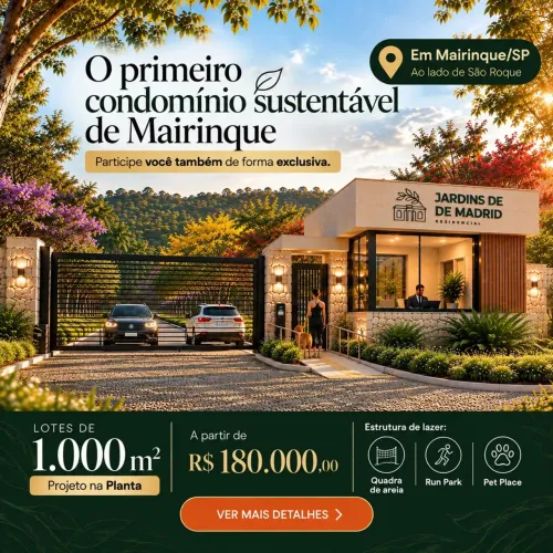 Condomínio sustentável em Mairinque lotes de 1000m² portaria 24horas