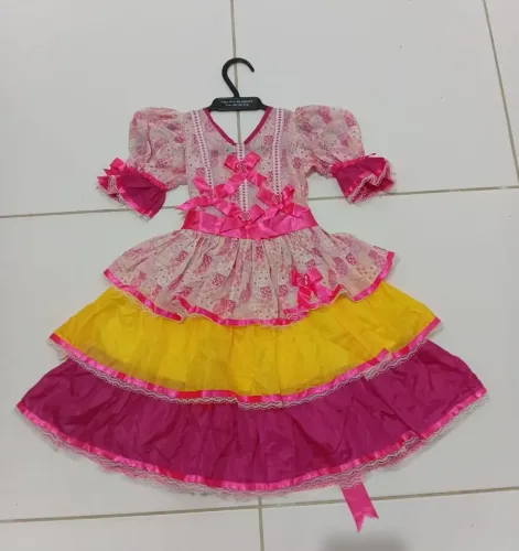 Vestido Junino para São João rosa e amarelo