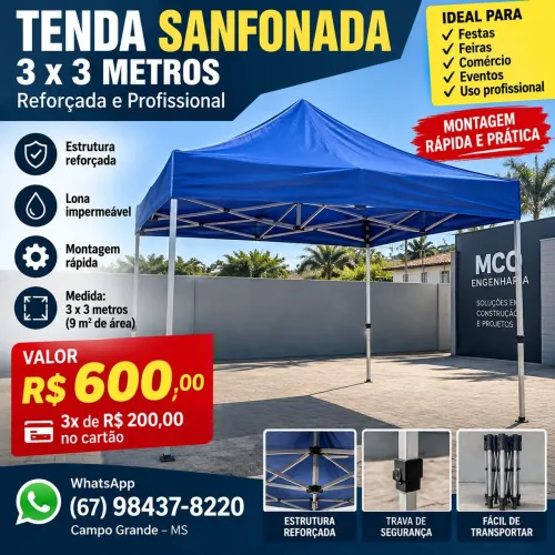 Tenda Sanfonada 3x3 reforçada