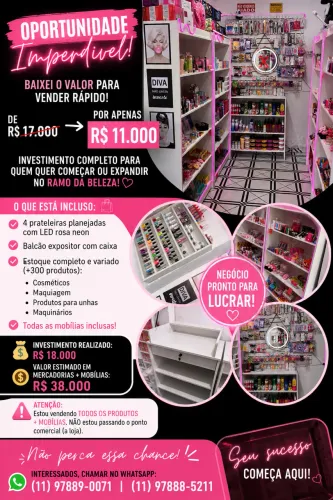 Loja de Cosméticos Completa com Estoque + Mobiliário | Pronta para Trabalhar