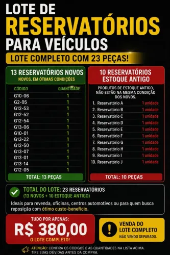 Lote de reservatório de água para carro