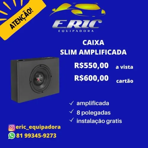caixa amplificada SLIM com Sub de 8" 200w Rms de potencia + cabos - Instalada