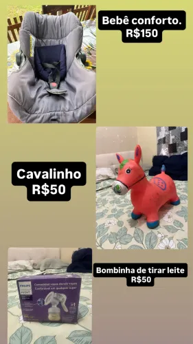 Bebê conforto e burrinho inflável. 