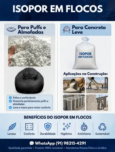 FLOCOS DE ISOPOR PARA PUFFS E CONCRETO LEVE