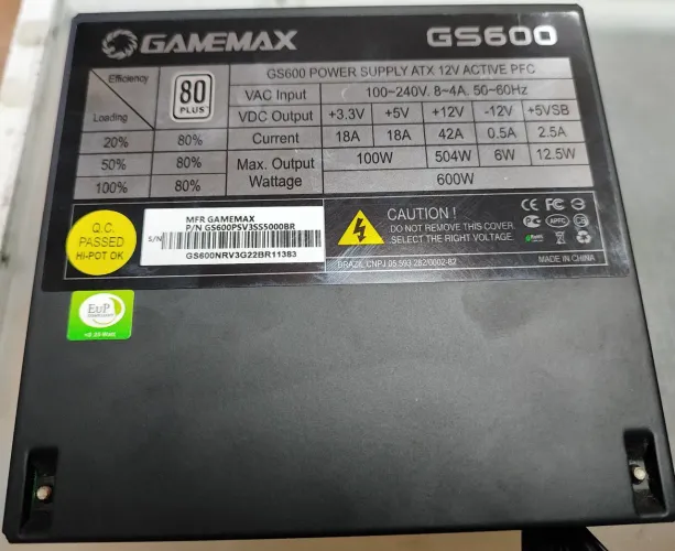 Fonte ATX Gamemax GS 600w