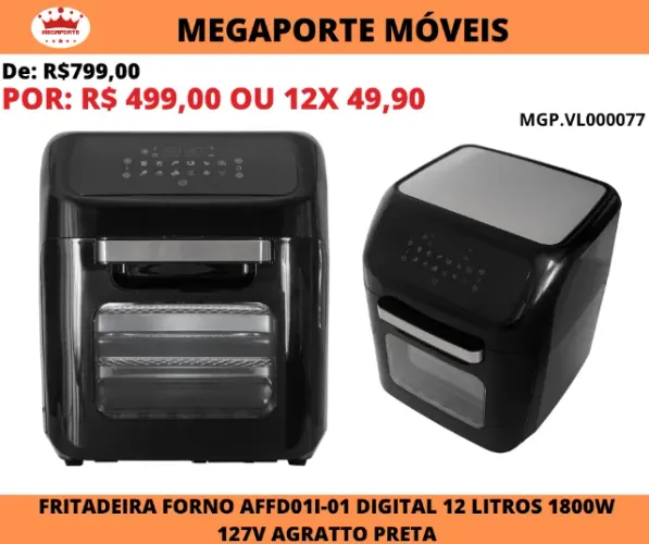 Fritadeira Forno Digital 12 Litros 1800W 127V Agratto 