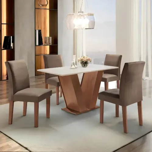  Mesa de Jantar 4 Pessoas com Cadeiras Nova cor Marrom