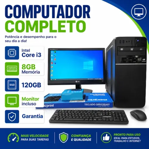 PC Computador Intel Core I3 + 8gb mem + ssd 120 + Monitor + Garantia